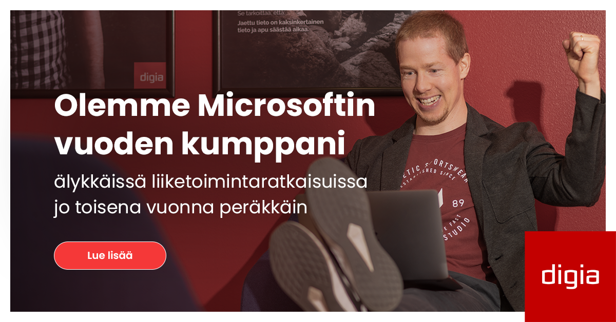 Digia on Microsoftin vuoden kumppani älykkäissä liiketoimintaratkaisuissa jo toisena vuonna peräkkäin